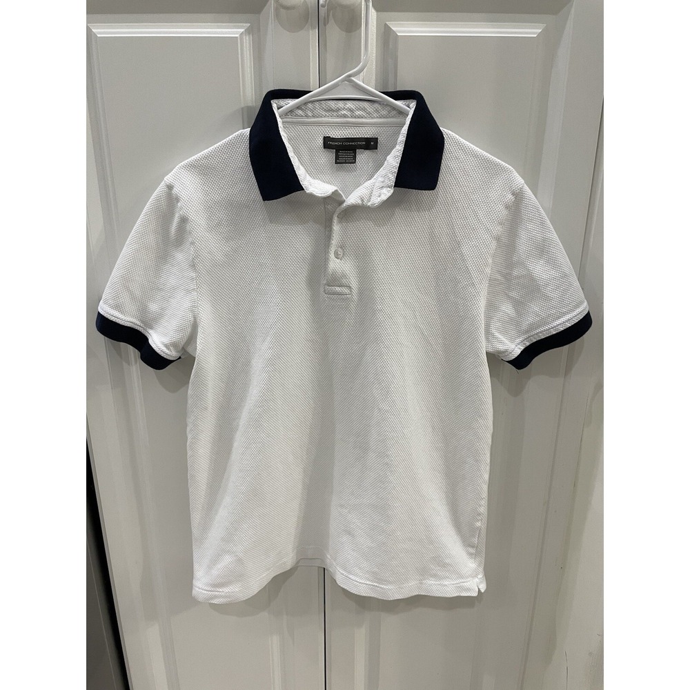 French Connection White Mens Navy Collared Polo Short Sleeve Shirt